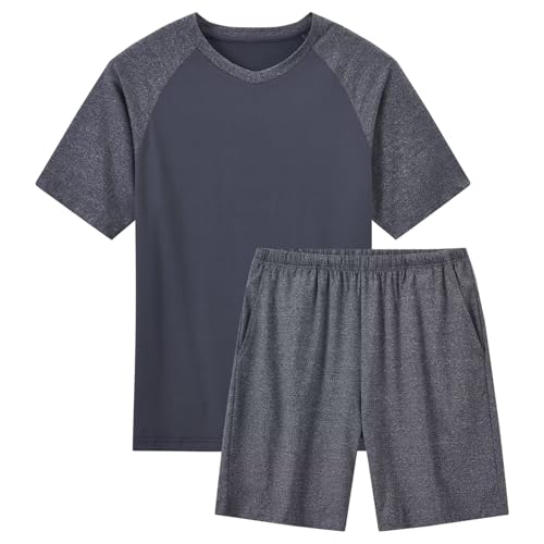 yuyangdpb Men's Pajama Sets Short Sleeve Pjs Sleepwear Loungewear Sleep Set 2 Pieces with Pocket
