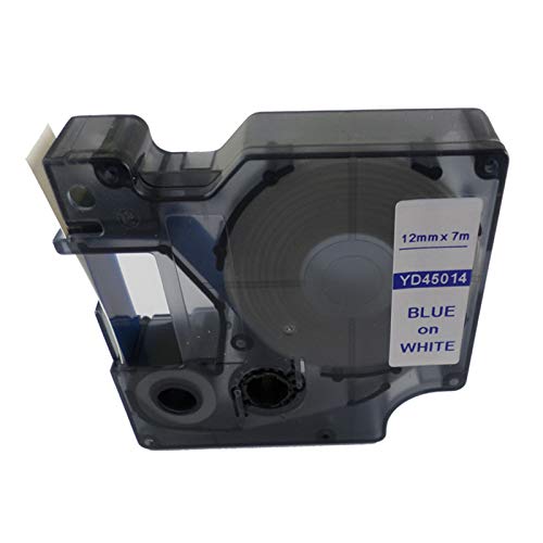 Bande adhésive à étiquettes, compatible avec diverses étiqueteuses Dymo D1 standard, 12 mm x 7 m environ, bleu sur blanc Cover