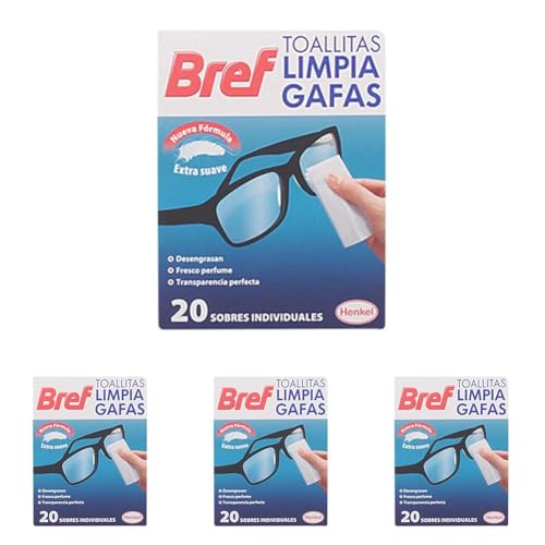 Bref Toallitas Limpiadoras para Gafas, Smartphones, Cámaras, Espejos y otros Dispositivos y Superficies 20 Unidades (Paquete de 4)