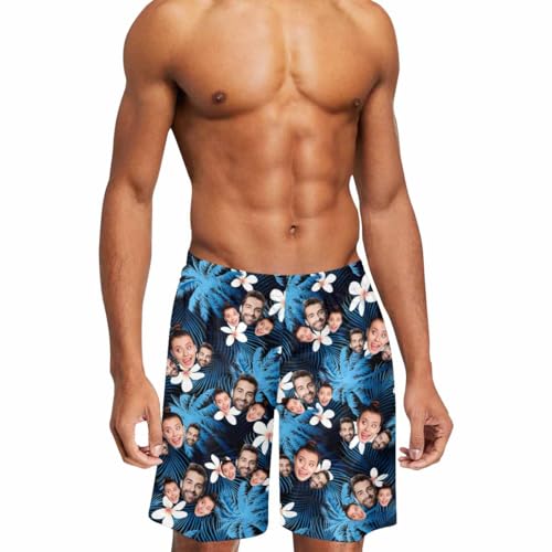 Custom Face Swim Trunks Men Funny Personalized Photo Print American Flag Swim Trunks Shorts Birthday Gifts for Men