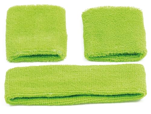 PartyXPeople 6302711 - Pulseiras para o suor (3 peças, estilo retro dos anos 80, acessório para disfarce), cor verde néon, verde néon, padrão, Verde néon