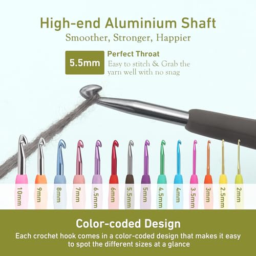 Image of 5.5mm Crochet Hook, Super Smooth 5.5 mm Ergonomic Crochet Hooks for Beginners, Comfort Crochet Needle for Arthritics, 1 Pack