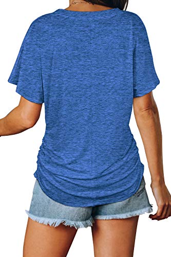 Image of WIHOLL Womens Summer T-Shirts Short Sleeve V Neck Dolman Tops with Side Shirring Loose Fit Shirts Spring Fashion