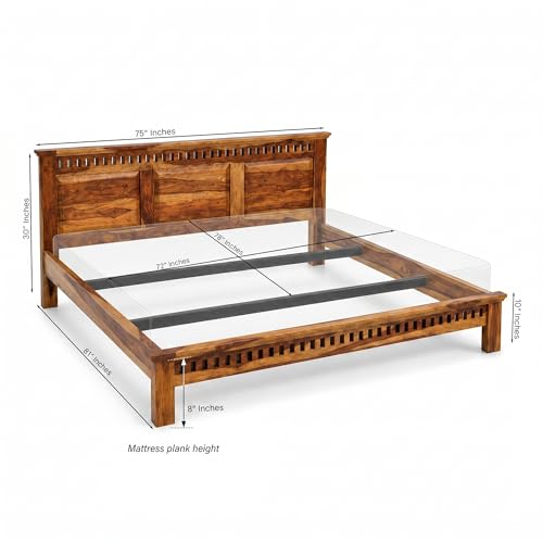 Image of SONA ART & CRAFTS Kuber Solid Sheesham Wood King Size Platform Bed Without Storage | Wooden King Size Cot Bed | Double Bed for Home - Natural Finish (Assembly Included)