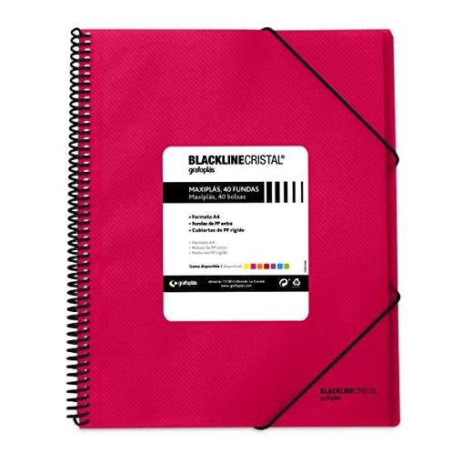Grafoplas 39834254. Carpeta Fundas A4, Polipropileno, 40 Fundas, Color Rosa Fucsia, Maxiplás Blackline Cristal