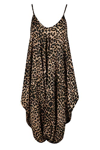Image of Top Linen (NW) Limited Womens Long Sleeveless Jumpsuit All In One Jumpsuit - Casual Cami Lagenlook Romper Playsuit - Made In UK (Brown Leopard Jumpsuite, One size)
