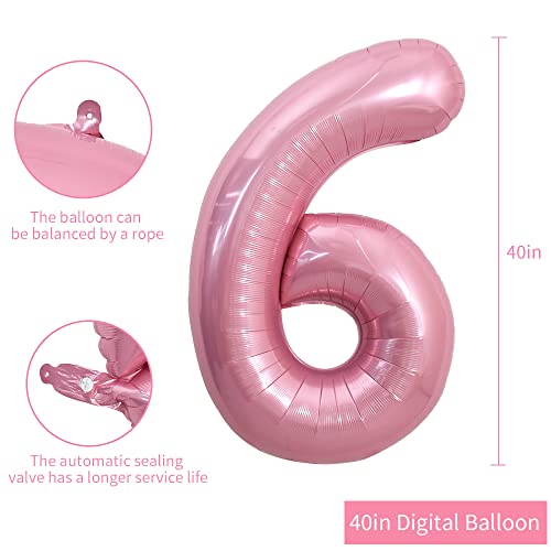 Image of TONIFUL 40 Inch Light Pink Large Numbers 0-9, Number 6 Digital Helium Balloon, Pink Foil Mylar Big Number Pastel for Birthday Party Anniversary Supplies Decorations
