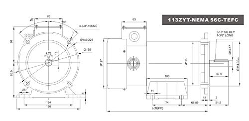 1/3 Hp Dc Motor 90V Rated Speed 1750Rpm, 56C, Tefc Permanent Magnet Dc Motor With Carbon Brushes #TOP7