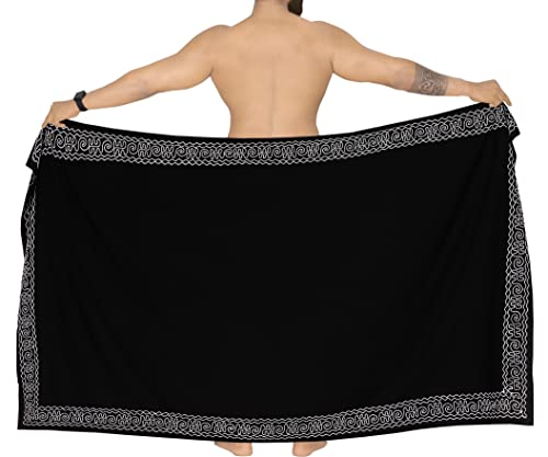 LA LEELA Men's Pareo Regular Swimsuits Summer Sarong Long Swim Beach Wrap One Size Onyx, Plain4