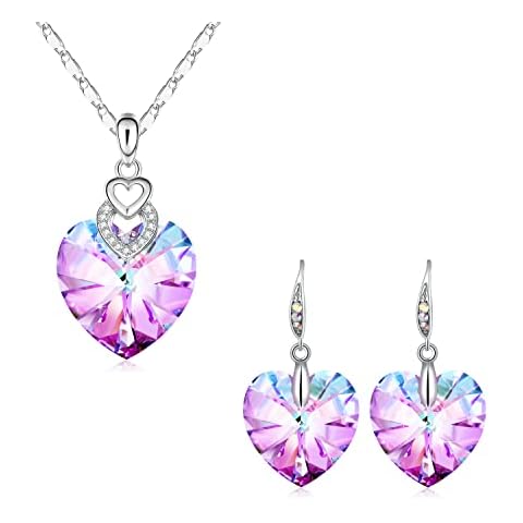 PLATO H Jewelry Set 3 Heart Necklace Earrings Crystals for Women Girl Pendant with Gift Box Dainty Jewelry Gift for Mother's Day Cover