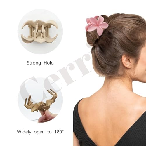 Image of Cerrito Flower Hair Claw Clips for Women Girls - 4 Pcs Medium Strong Hold Clamps for Thick Thin Hair, Matte Nonslip, Neutral Floral Claw, Styling Hair Accessories, Ponytail Holder, Multicolor