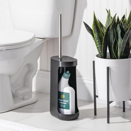 Image of iDesign Toilet Brush with Holder and Storage Compartment, Matte Black | For Bathroom, Shower