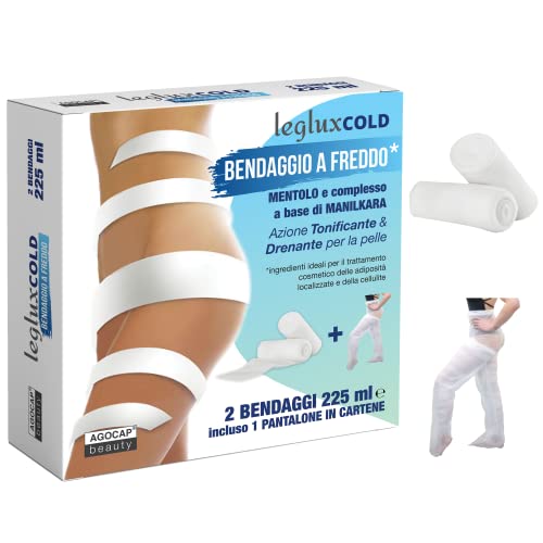 Vendajes drenantes para piernas en frío | 2 vendajes anticelulíticos efecto crio, impregnados con 225 ml de complejo de Manilkara y Mentol | vendajes reafirmante piernas y glúteos Cover