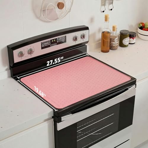 Image of Stove Top Cover for Electric Stove - Food Grade Ceramic Stove top Cover, Silicone XXL Dish Drying Mat, Glass Cooktop Covers, Flat RV Range top Mats (Pink Thickened,28x20)