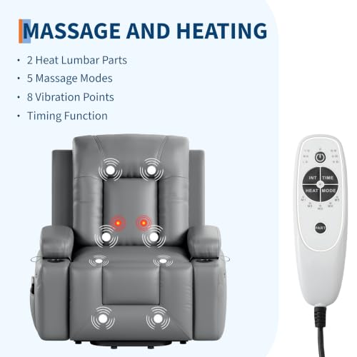 Image of GarveeHome Power Lift Recliner Chair - Heat and Massage, PU Leather Electric Lift Recliner for Elderly & Mobility Impaired, Adjustable Back and Legs, Heavy Duty Lift Chair for Seniors