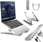 8-in-1 USB-C Laptop Docking Station with 4K HDMI, USB 3.0, 100W Power Delivery, HDMI 4K@30Hz, Aluminum USB C Dock Tablet Stand Dock Station, Adjustable Foldable Holder, Plug and Play for Home Office