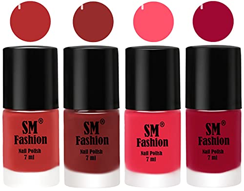 Image of Nail Polish Combo Set (Pack of 4) Quick Dry Gel Finish Nail Paint | Coral Pink ,Jam,Dark Pink,Pure Wine | 7 ml Each