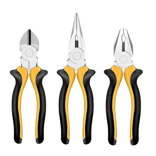 WUNDERSCHÖN| 3-Piece Pliers Set-Size 8-Heavy-Duty-Durable hardened steel. Sharp cutting edges. Ergonomic non-slip handles for gripping cutting bending and precision work. (3 PLIERS PBY)