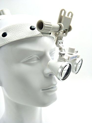 3.5X Loupes Binocular Glass Magnifier Leather Headband DY-108 New Type with LED Headlight (White)