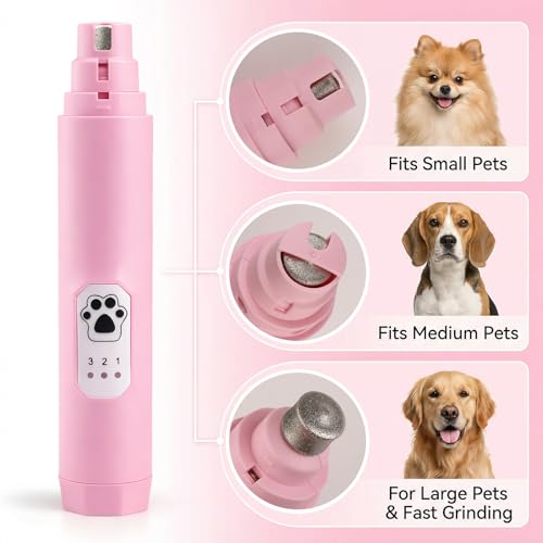 Dog Nail Grinder 3 Speeds Electric Dog Nail Trimmer Super Quiet Rechargeable Pet Nail Grinders with LED Lights Painless Paws Grooming Smoothing Tool for Large Medium Small Dogs Cats - Image 3