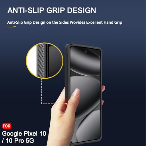 Image of TheGiftKart Liquid Silicon Back Cover Case for Google Pixel 10 / Pixel 10 Pro | ShockProof Military Grade Protection | Micro-Fibre Cloth On Inner Side | Built-in Anti-Slip Grip Case Cover (TPU, Black)