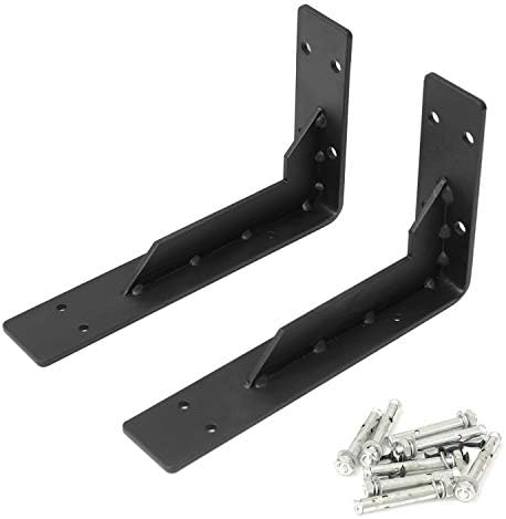 Heavy Duty Rustic Shelf Brackets, 12" x 6" Max Load 330 lb 5 mm Thick Iron Industrial Shelves Brackets Black Metal Farmhouse Wall Mounted Floating L Support for Hanging DIY Open Shelving