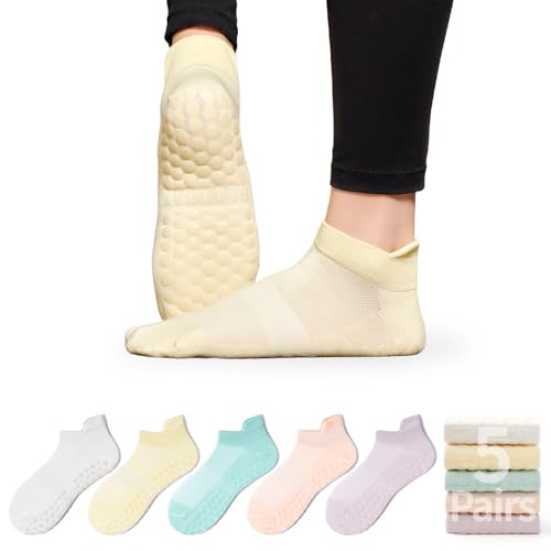 Pilates Socks for Women - Non Slip Grip Socks for Yoga, Barre, Hospital, Barefoot