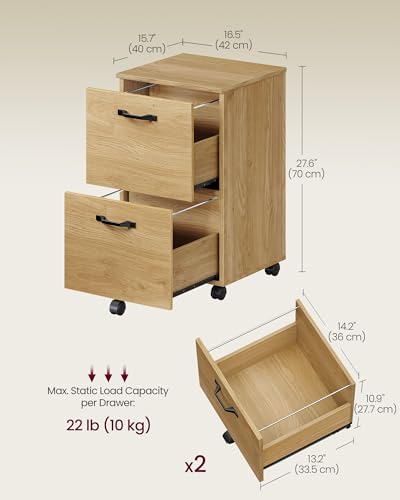 Image of VASAGLE 2-Drawer File Cabinet, Small Rolling Filing Cabinet | Printer Stand, for A4, Letter-Size Documents, Home Office, Assembly Required, Straw Yellow, CUSTOS Collection UOFC040Y70