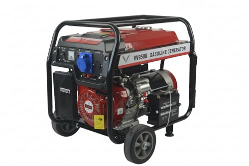 Image of Petrol Generator, 5kW Power Output, 25L Fuel Tank, Heavy Duty Steel Construction with Wheels, Red and Black, Petrol Powered, VV6500 (5.0, Kilowatts)