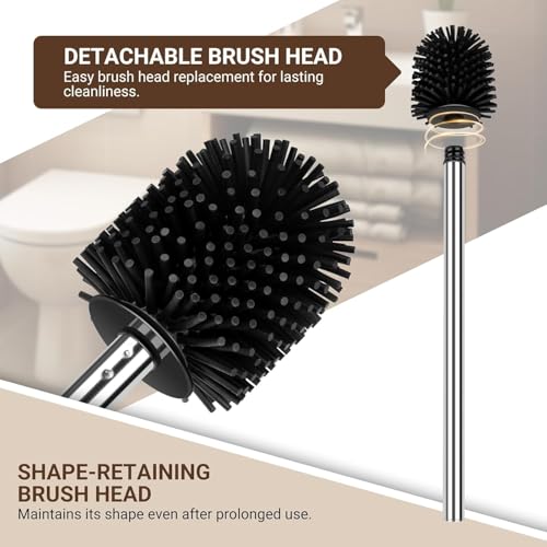EINESIN 2 Stück klobürste Silikon, WC-Bürste Toilettenbürste Klobürsten Ersatz-Bürste mit Edelstahlstiel, Ø 7 cm, Schwarz