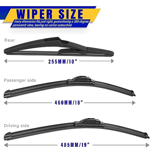 Image of 3 wipers Replacement for 2006-2011 Mini Cooper, Windshield Wiper Blades Original Equipment Replacement - 19 inch /18 inch /10 inch (Set of 3) U /J HOOK