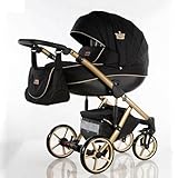 Kinderwagen NAVI Kajtex BBtwin 3-in-1 Kunstleder, 3-teiliger Kinderwagen mit Krone, Trio Öko-Leder, Kunstleder (schwarz)