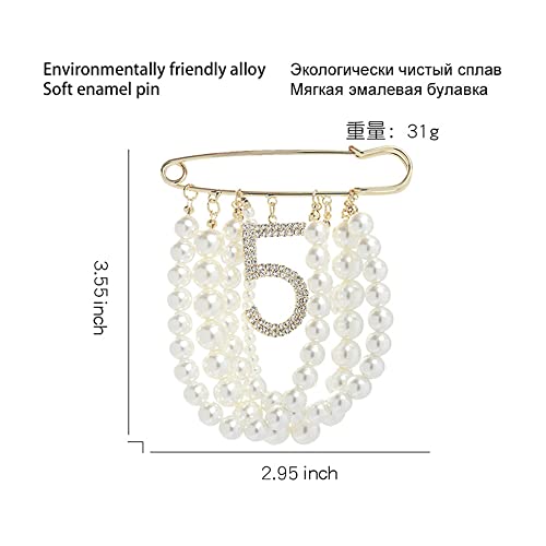 Image of Fashion Jewelry Large Faux Imitation Pearl Dangle Lucky Number Five Brooch Pin for Women