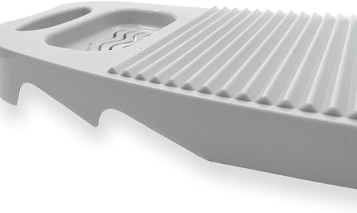 Miniatura 4 de Tabla de lavado, tabla de lavar para lavar a mano la ropa, tabla de limpieza de plástico para el hogar con soporte portátil (A-blanquecino)