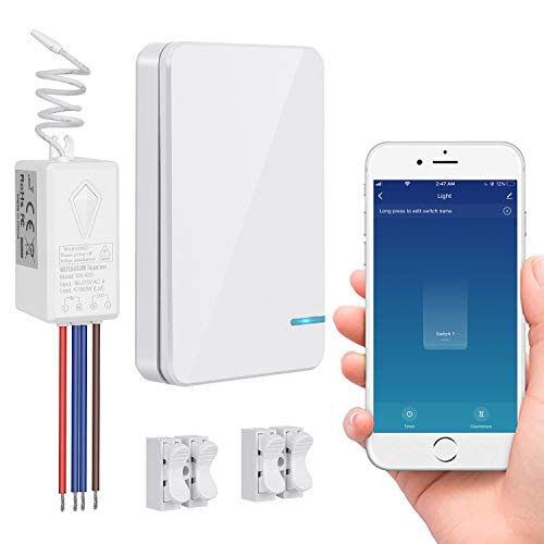 Funk Lichtschalter Set, Funkschalter mit Mini 2,4GHz WIFI&433M Empfänger, Wlan Schalter mit Smartphone Fernbedienung und Sprachsteuerung, IP54