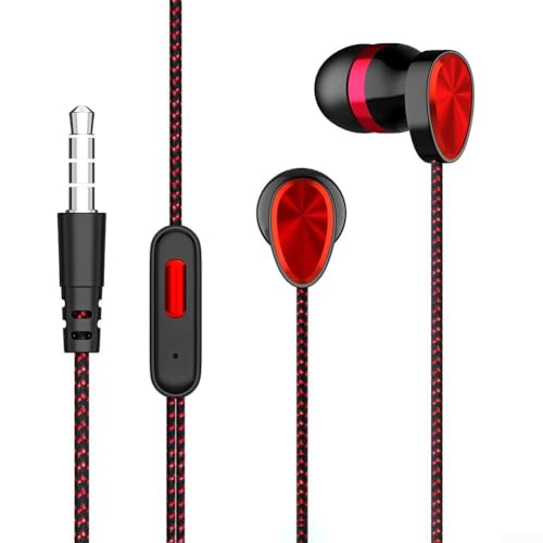 Auriculares con cable de 3,5 mm, 1 par de auriculares deportivos intrauditivos con graves pesados para juegos y entrenamientos, tecnología de cancelación de ruido, compatibles con teléfonos
