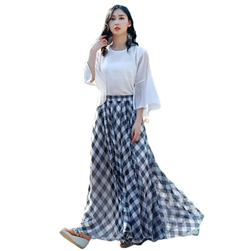Jupe trapèze vintage à carreaux Hndudnff gris taille 44 pour femme