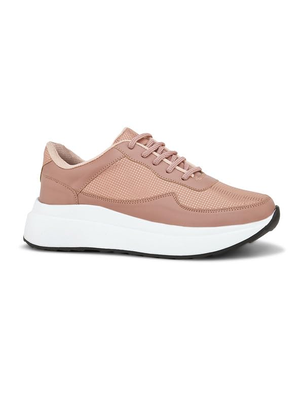 Image of XE Looks White Lace-Up Platform Sneakers | Perforated Upper | Cushioned Insole | Casual & Walking Shoes for Girls & Women