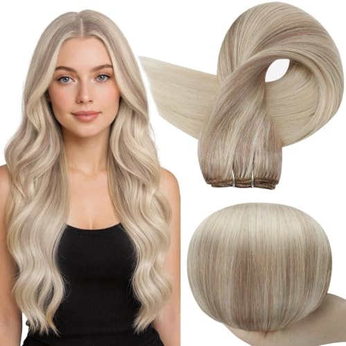 Full Shine Ash Blonde Weft Hair Extensions Human Hair, Add Volume