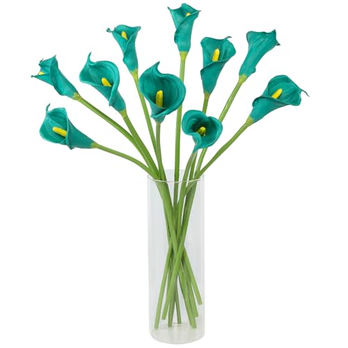 Lcuasc 10pcs Calla Lily Artificial Flowers Long Stem,Teal Blue