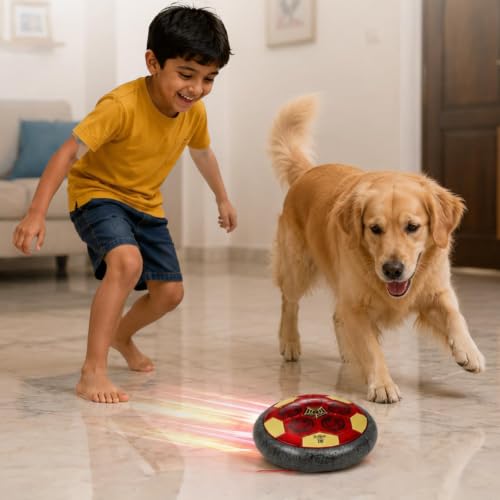 Image of Amazon Brand - Jam & Honey Smart Electronic Rechargeable Hover Air Ball Football Toy Avengers, USB Type-C, 3 Speed Modes, LED Light, Strong Body, Indoor Soccer, Safe for Boys & Girls