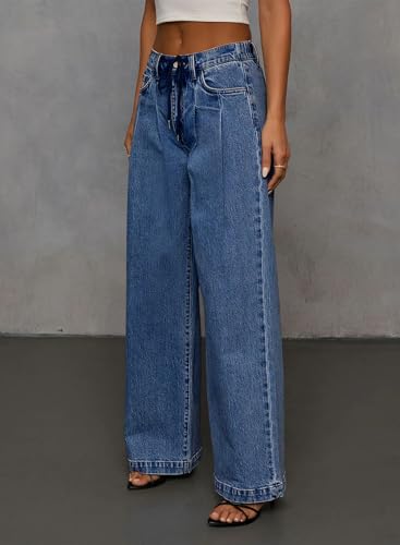 Sidefeel Women's Drawstring Jeans Wide Leg High Waisted Baggy Stretchy Elastic Waist Sweatpant Jeans3