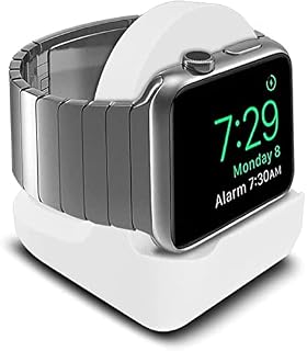 TUCANA Charger Stand Compatible with Apple Watch Charger Series 7/6/SE/5/445mm/44mm/41mm/40mm and Series 3/2/1 (42mm/38mm), Nightstand Mode, Durable Silicone with Non-Slip Stable Base (White)