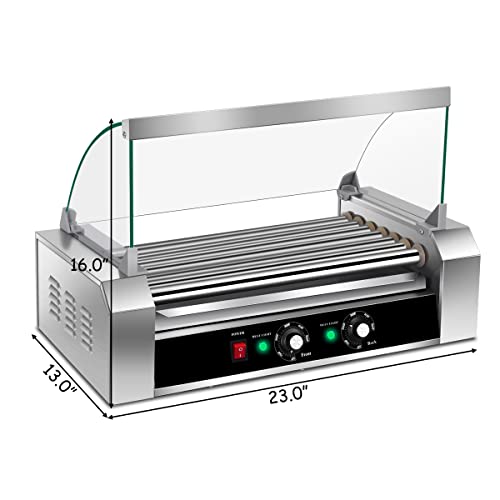Giantex Hot Dog Roller Machine, 7 Non-Stick Rollers 18 Hot Dog Sausage Grill Cooker Machine With Removable Stainless Steel Drip Tray And Glass Hood Cover, Commercial Household Hot Dog Rotisserie #TOP6