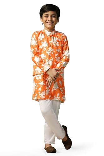 Image of Fashion Dream Boy's Cotton Blend Printed Kurta Pyjama And Jacket Set|Kurta And Payjama Set