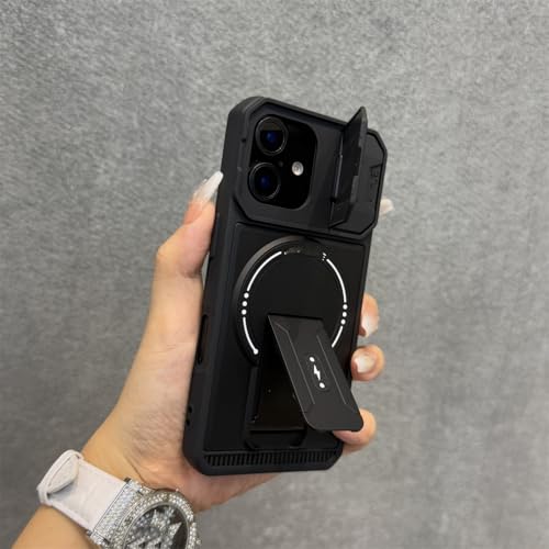 Étui magnétique iPhone 12 Pro Max noir avec support pliable et protection d'objectif arrière