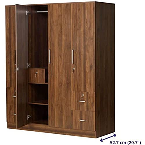 Image of Wakefit Wardrobe | 1 Year Warranty | Engineered Wood Almirah, Cupboard for Clothes Storage | 4 Door, 1 Drawer | Plaid - Columbian Walnut