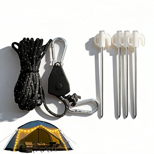 Camping Tent Rope Pulley System with Stakes, 4mm Braided...