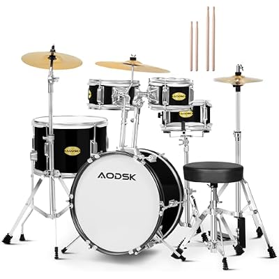 AODSK Drum Sets 5-Piece for Beginners, 14 inch Full Size Complete Drum Kit with Adjustable Throne, Cymbal, Hi-Hat, Pedal & Drumstick