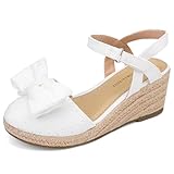 FUPPIA Sandalias de cuña con punta cerrada para niñas pequeñas y grandes en bodas, fiestas, zapatos de vestir, White, 34 EU